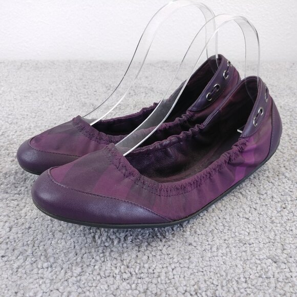 Burberry Ballet Flats Womens 39.5 EU Shoes Slip On Purple Foldable - Picture 1 of 9